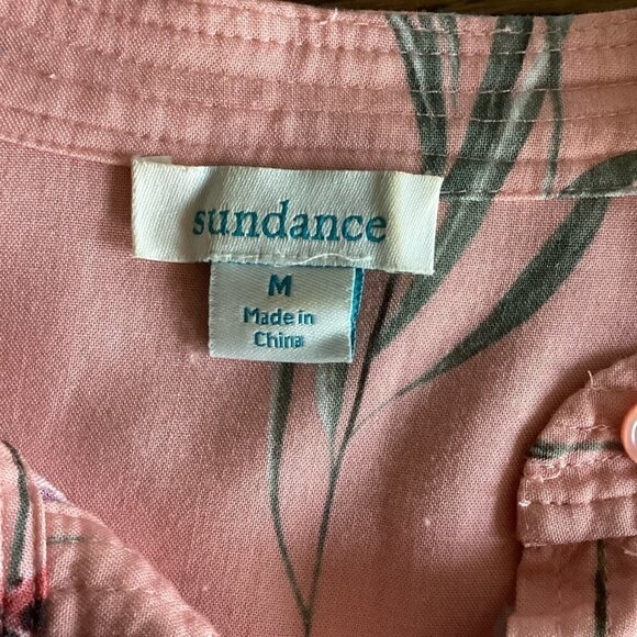 Sundance Floral Half-Button-Front Pinch Pleat Bodice Tunic Top Sz M Pink 108K - Picture 6 of 7